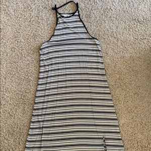 High neck, striped dress